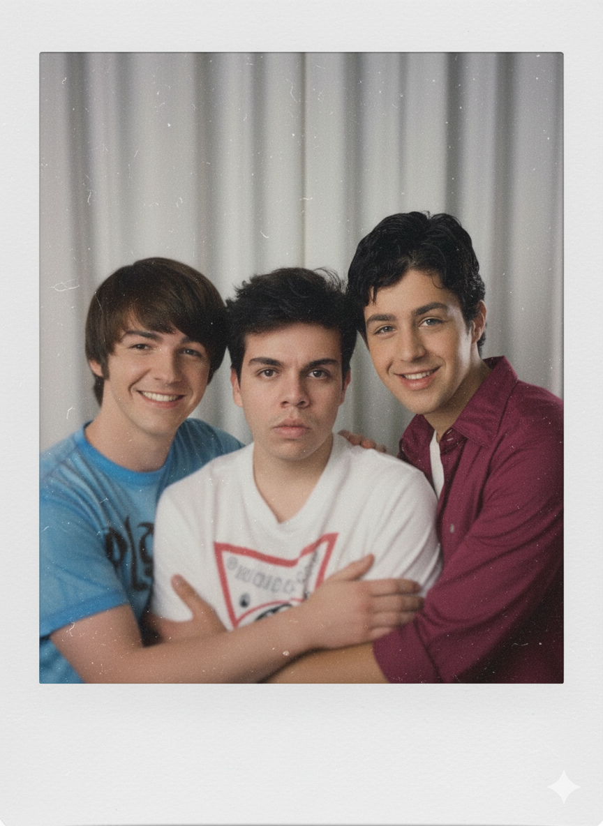 A polaroid-style photo of people hugging